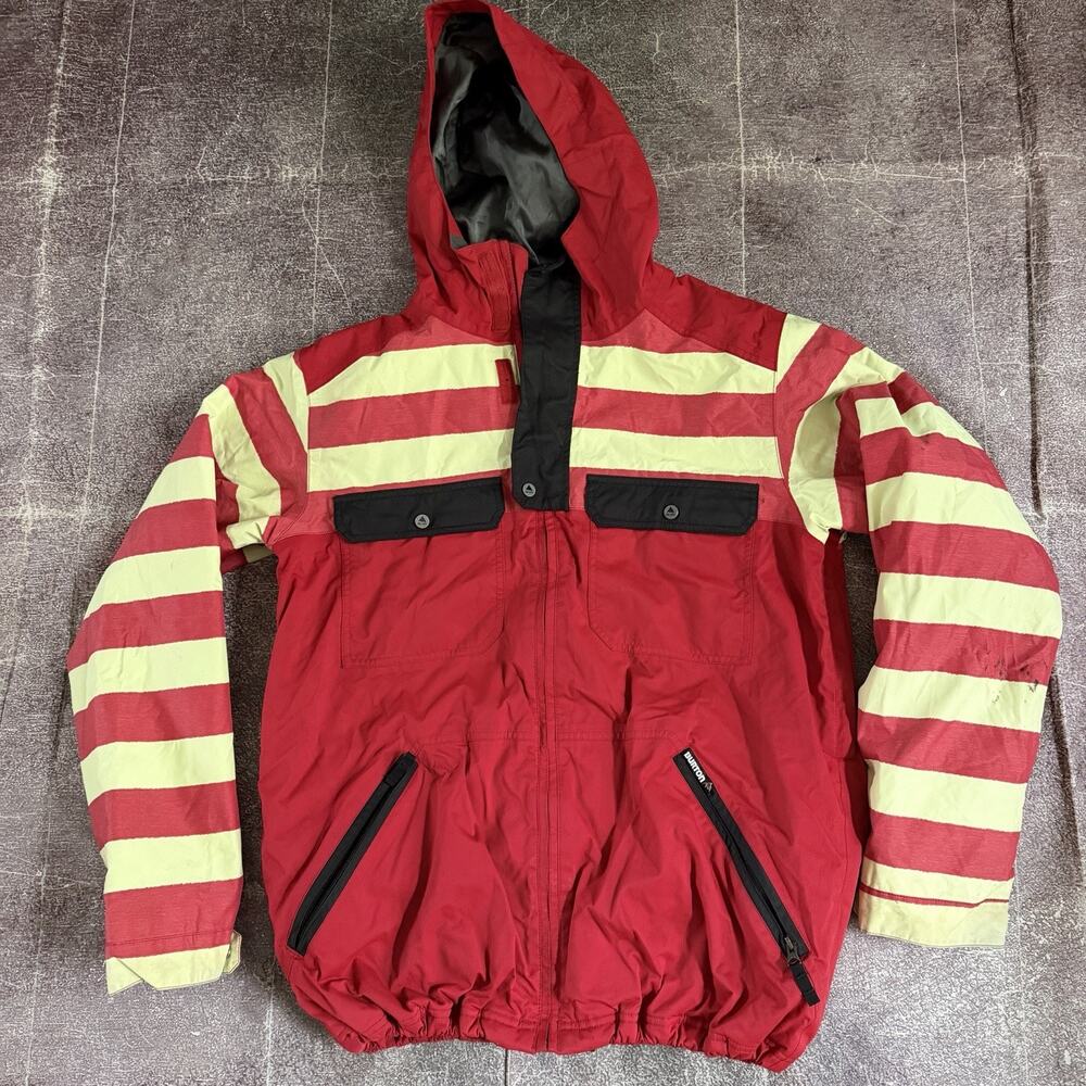Men's Vintage Y2K Burton Candy Cane Red White Snowboard Winter Ski Jacket Sz L